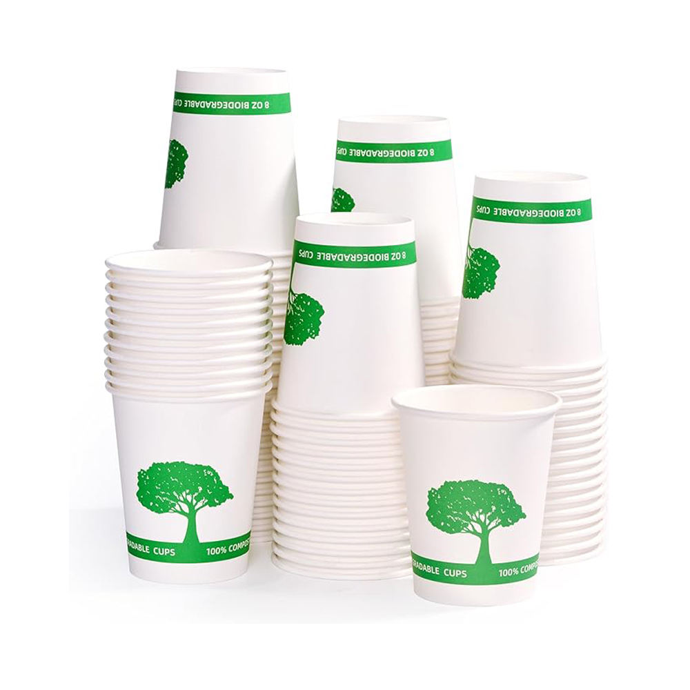 Wholesale disposable paper cups (4oz, 8oz, 10oz, 12oz, 16oz) for hot and cold beverages, with custom printing.