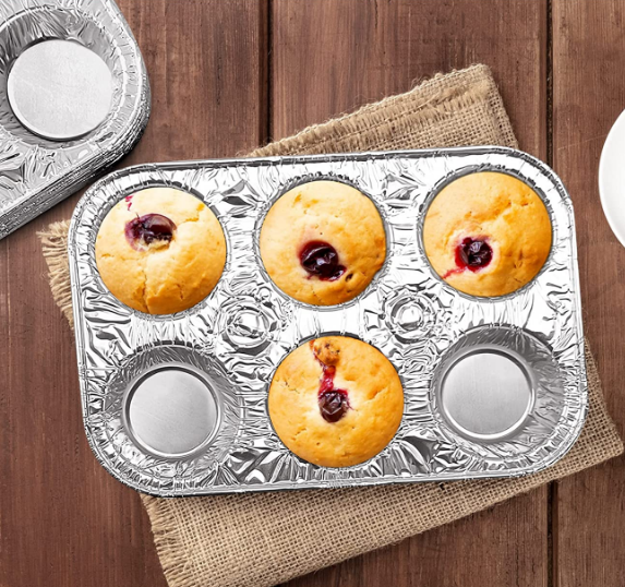 Aluminum foil tray for muffins, cakes, bread, and pastries; partitioned aluminum foil tray.