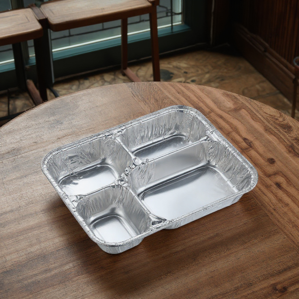 Disposable multi-compartment aluminum foil takeout container with thermal insulation tray