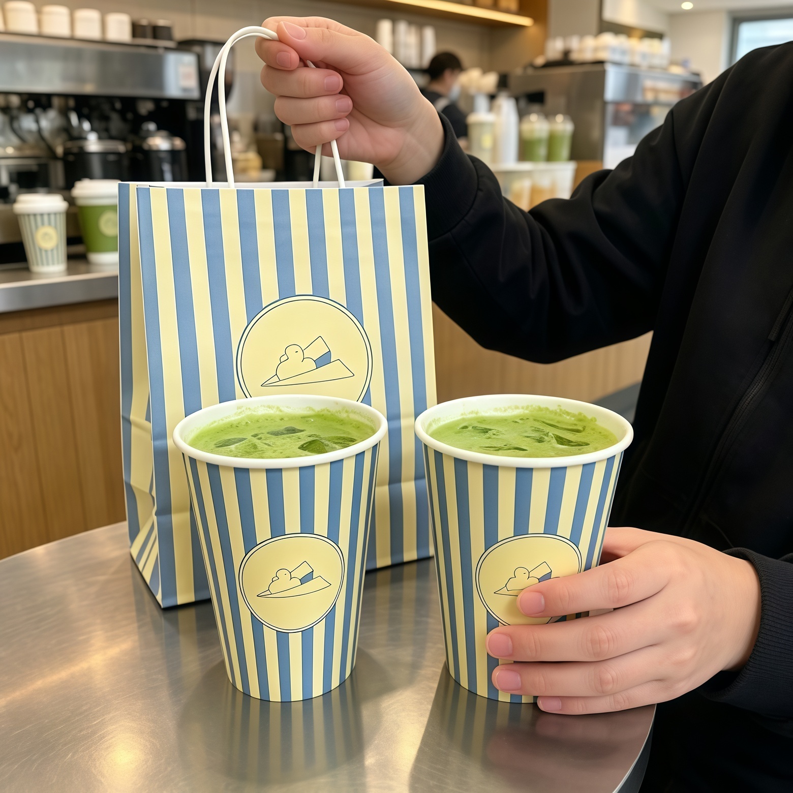 Customizable biodegradable disposable double-wall kraft paper cups for aviation—suitable for tea, coffee, and takeout—with lids.