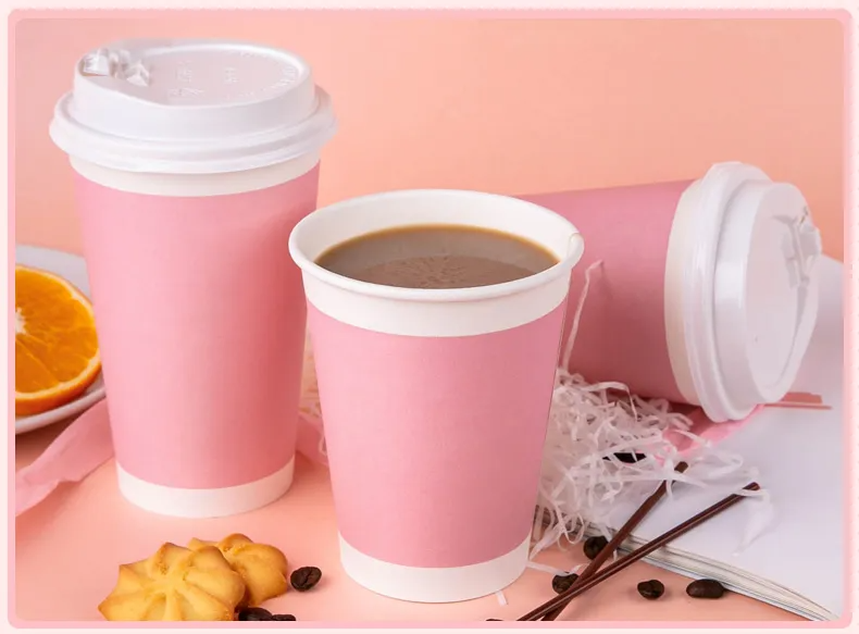 Customizable biodegradable disposable double-wall kraft paper cups for aviation—suitable for tea, coffee, and takeout—with lids.