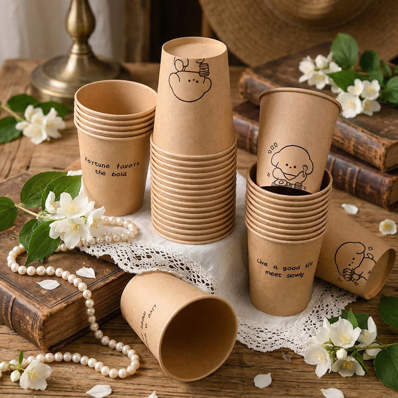 Paper Drink Cups with Custom Printing for Coffee Tea Juice Cafe Takeaway Catering