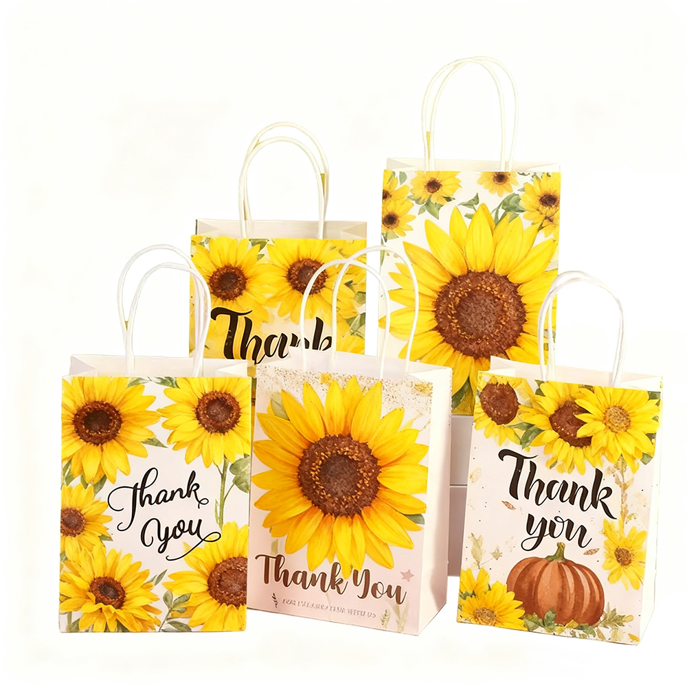 Custom-printed kraft paper bags with floral patterns and personalized branding—featuring your own logo.