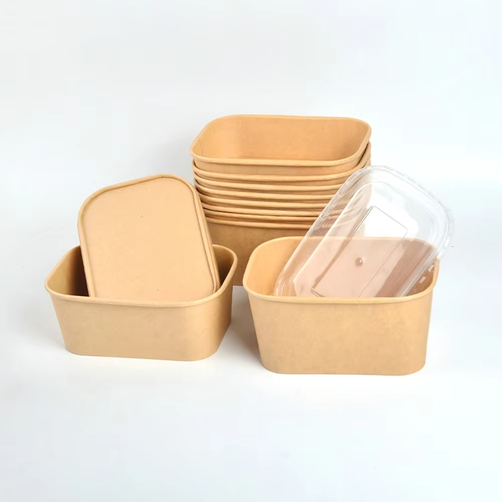 Rectangular Paper Bowls for Salads Meals Desserts Takeaway Catering Restaurant Food Packaging Service