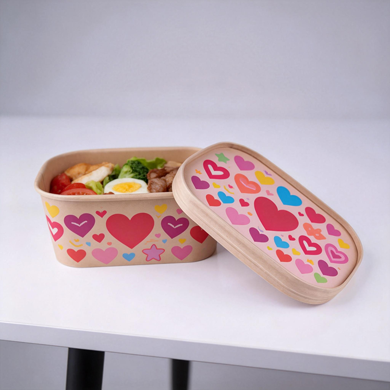 Eco-friendly, disposable rectangular paper salad bowl, suitable for snack bar takeout packaging.