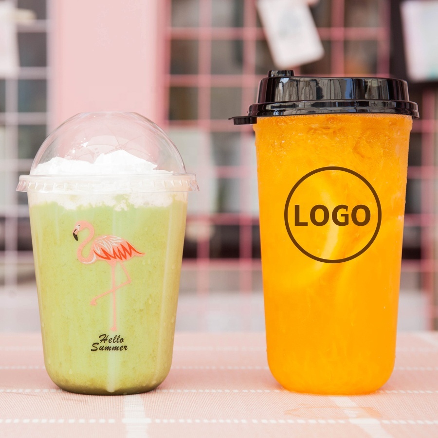 Custom Logo Printed Disposable Transparent PP Boba/Bubble Tea Plastic Cup with Lid