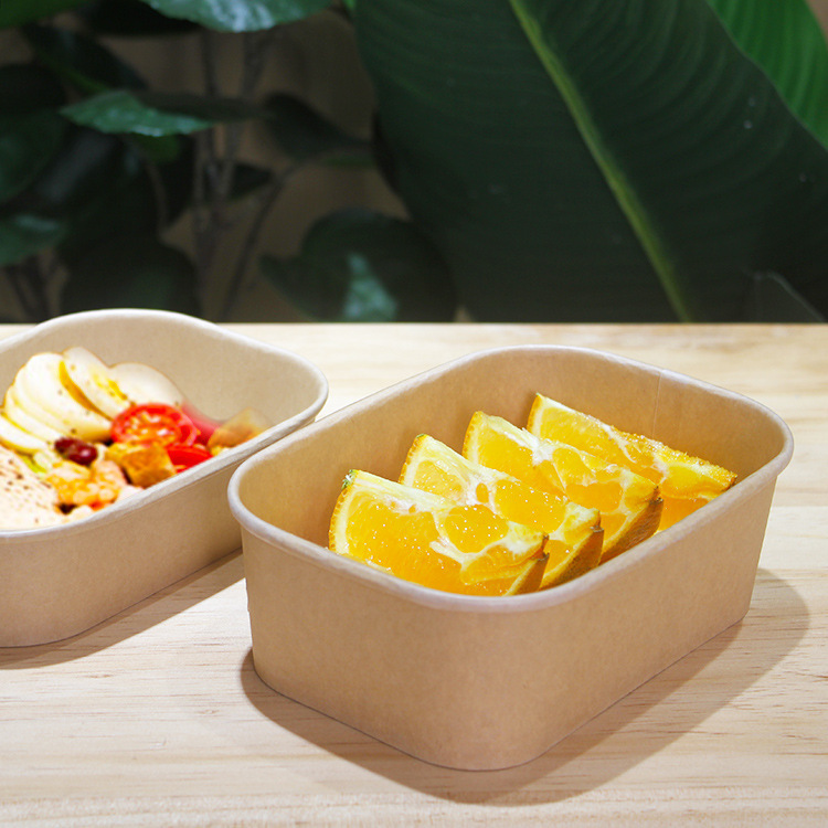 Eco-friendly disposable square kraft paper bowl with lid – biodegradable party food packaging accessory