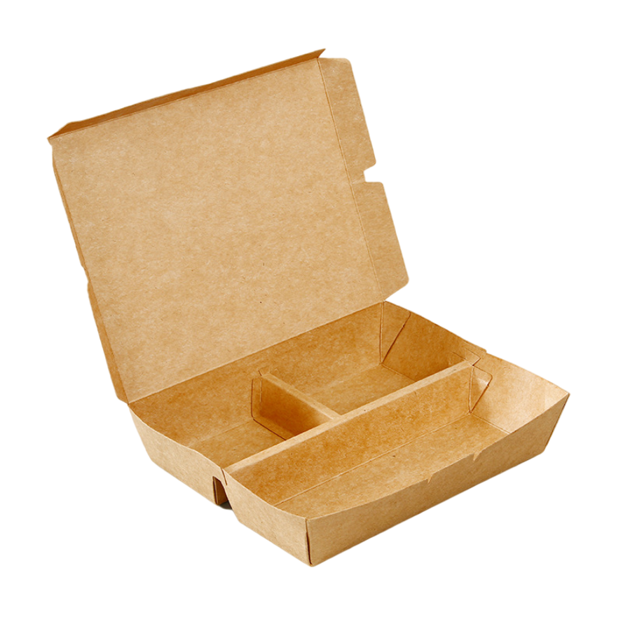 Disposable rectangular compartmentalized kraft paper salad box – grease-resistant takeout container for fitness meals