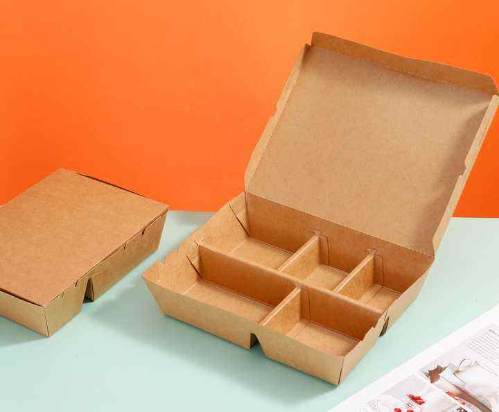 Disposable Kraft Paper Bento Lunch Box with Compartments for Takeout