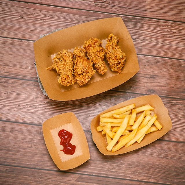 Kraft Paper Boat Trays for Fries Snacks Burgers Takeaway Catering Restaurant Food Serving