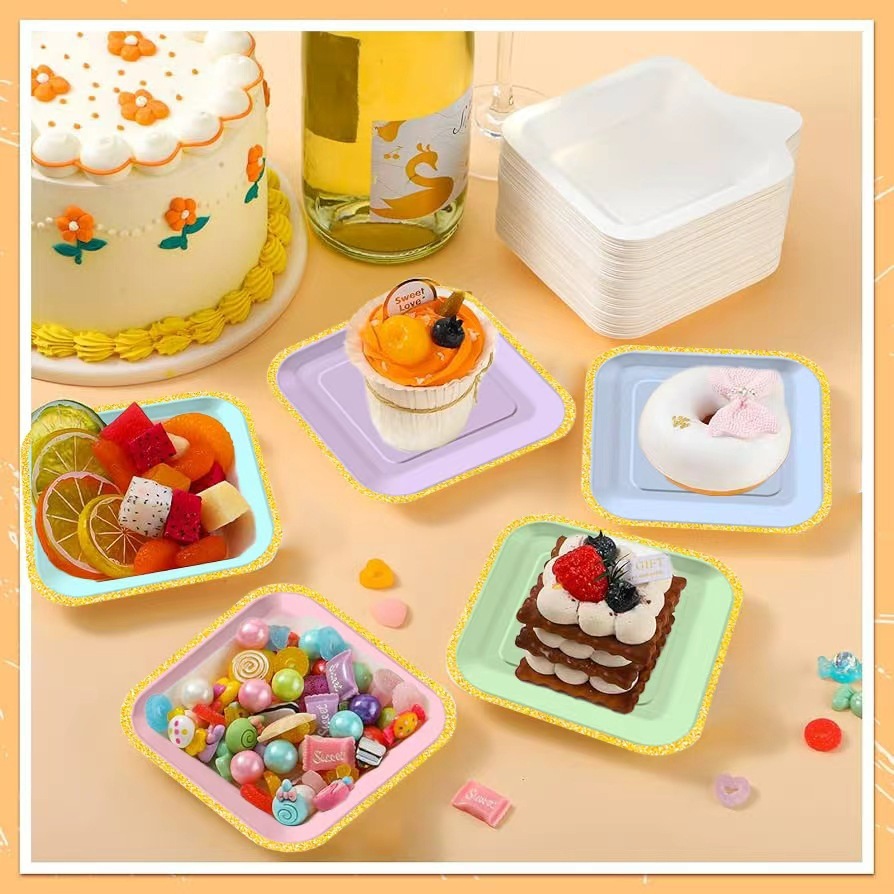 Modern Picnic Tableware Solution: OEM Square Gradient Paper Plates for Outdoor Brands – Suitable for Parties