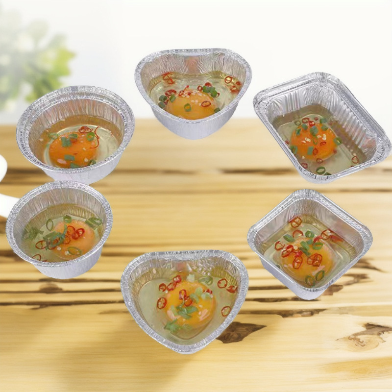 Premium 50ml round aluminum foil container with lid, suitable for high-end desserts and gift box packaging.