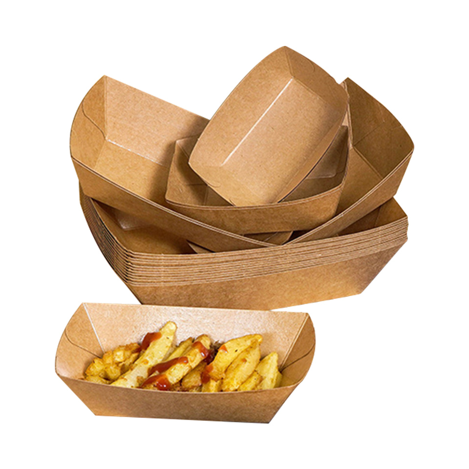 Wholesale Kraft Paper Food Packaging Boxes and Boat-Shaped Restaurant Trays