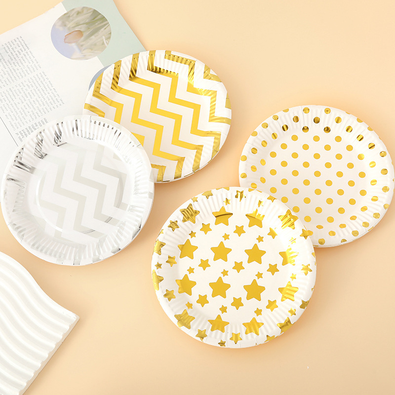 Eco-friendly, biodegradable disposable plates made from sugarcane pulp; suitable for weddings, birthday parties, snacks, salads, milk, cookies, water, and more.