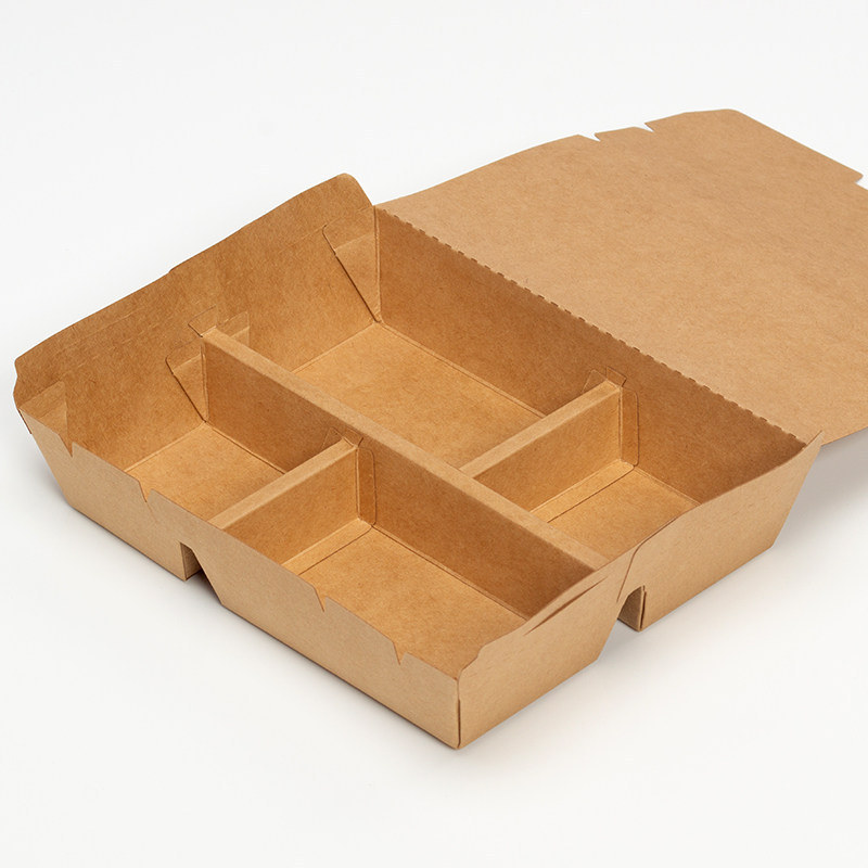Disposable rectangular compartmentalized kraft paper salad box – grease-resistant takeout container for fitness meals
