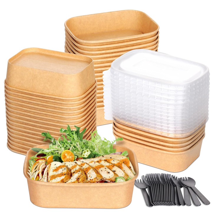 Rectangular Paper Bowls for Salads Meals Desserts Takeaway Catering Restaurant Food Packaging Service