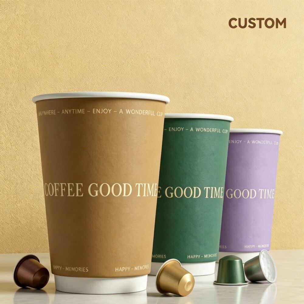 High-quality 10 oz double-wall insulated disposable paper cup for hot takeaway coffee.