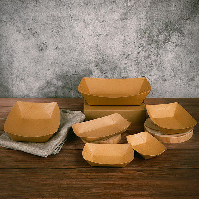Kraft Paper Boat Trays for Fries Snacks Burgers Takeaway Catering Restaurant Food Serving