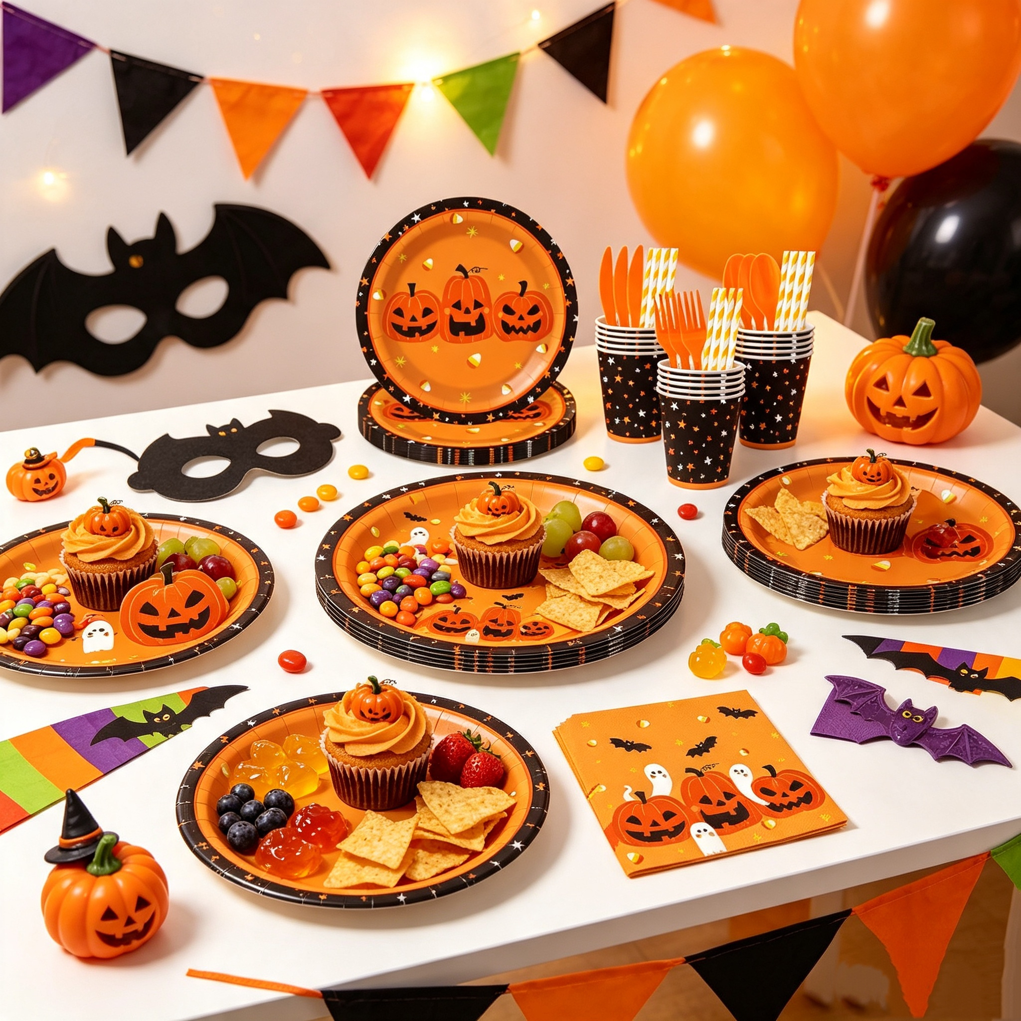 Custom-printed Halloween-style disposable tableware set: party paper plates for food with custom logo.