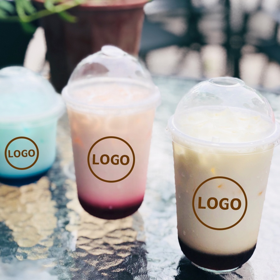 Custom Logo Printed Disposable Transparent PP Boba/Bubble Tea Plastic Cup with Lid