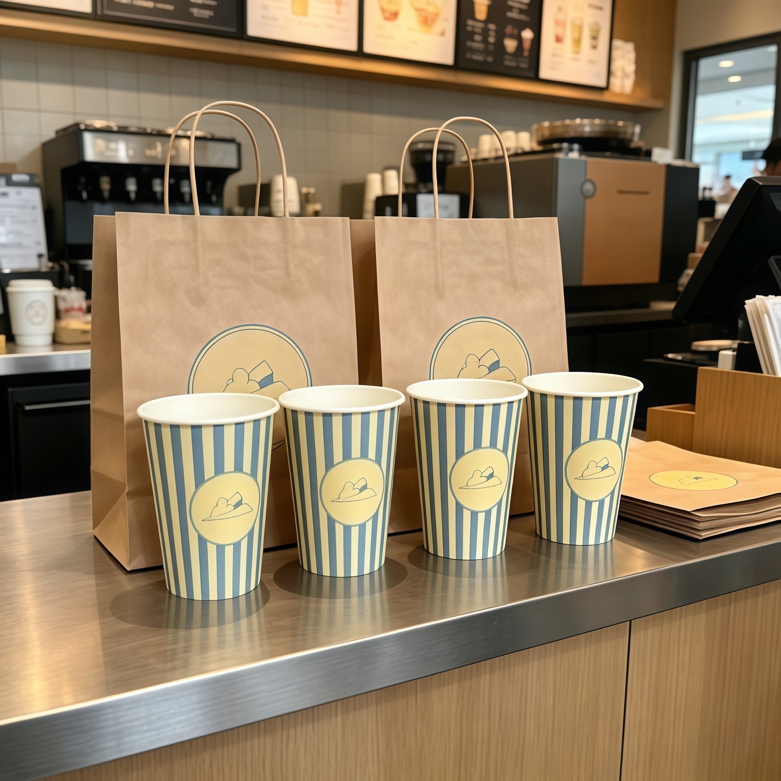 Customizable biodegradable disposable double-wall kraft paper cups for aviation—suitable for tea, coffee, and takeout—with lids.
