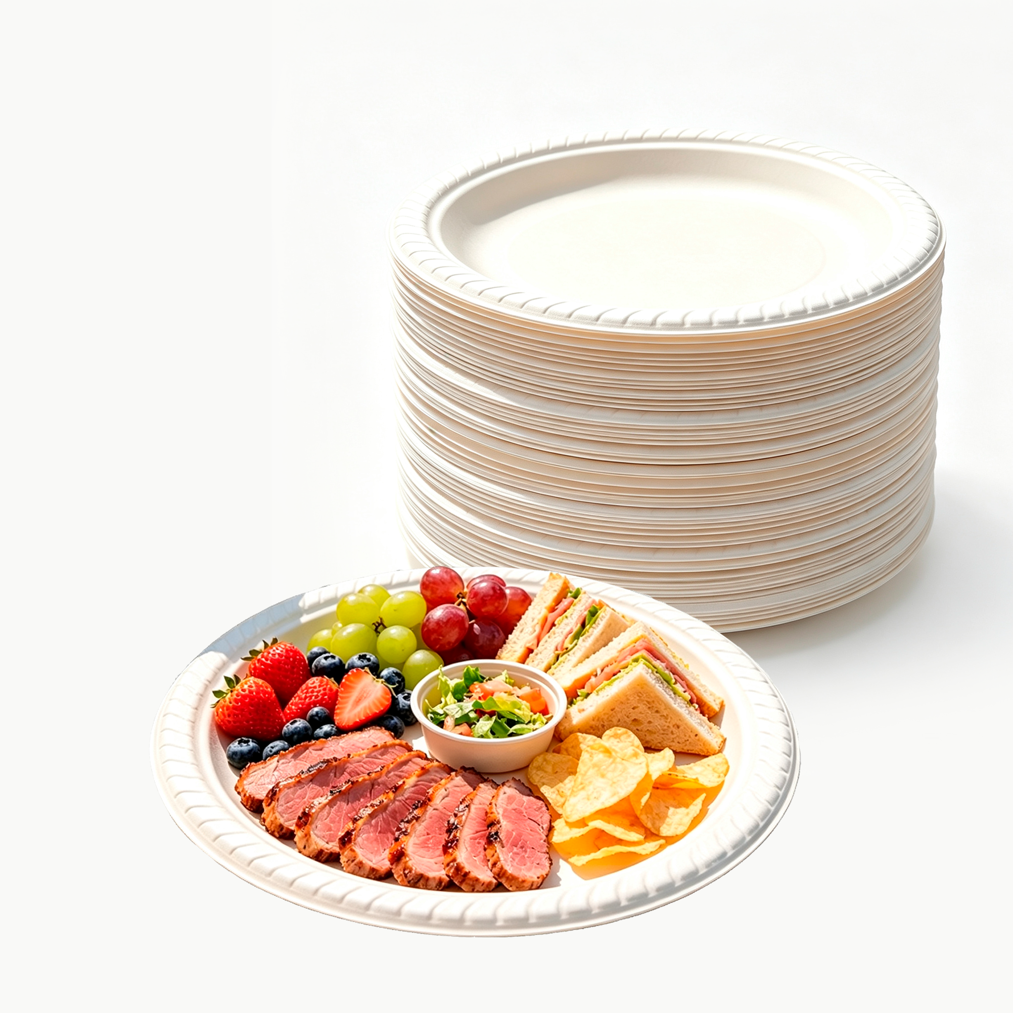 High-quality food-grade eco-friendly white paper plates are suitable for wedding parties.