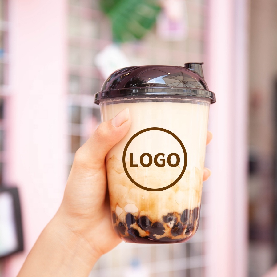 Custom Logo Printed Disposable Transparent PP Boba/Bubble Tea Plastic Cup with Lid