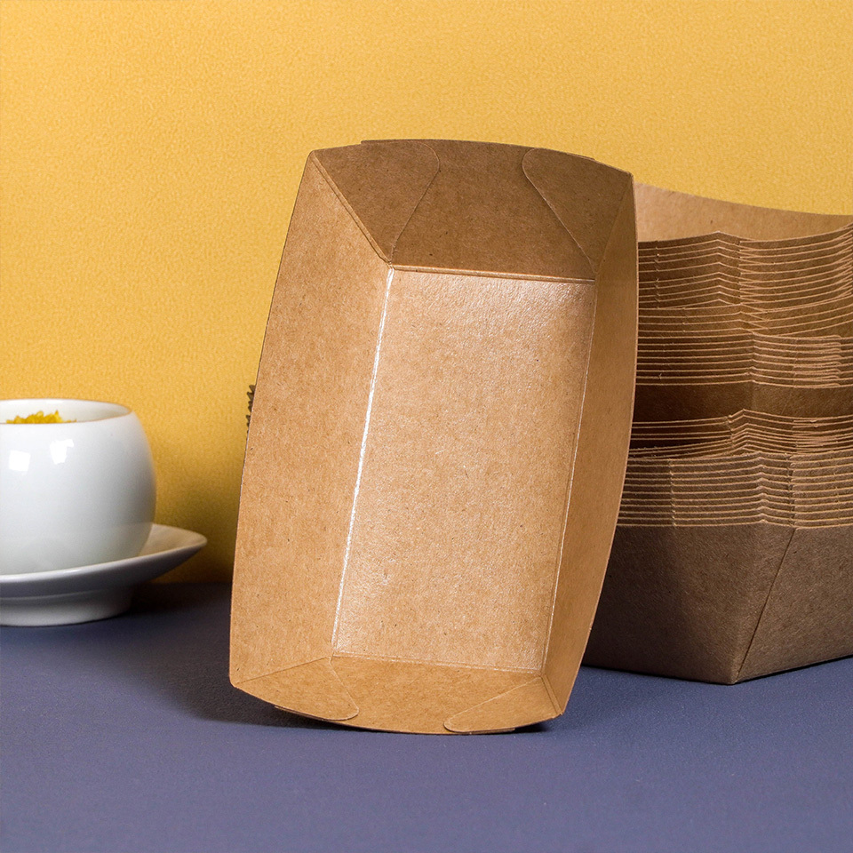 Wholesale Kraft Paper Food Packaging Boxes and Boat-Shaped Restaurant Trays