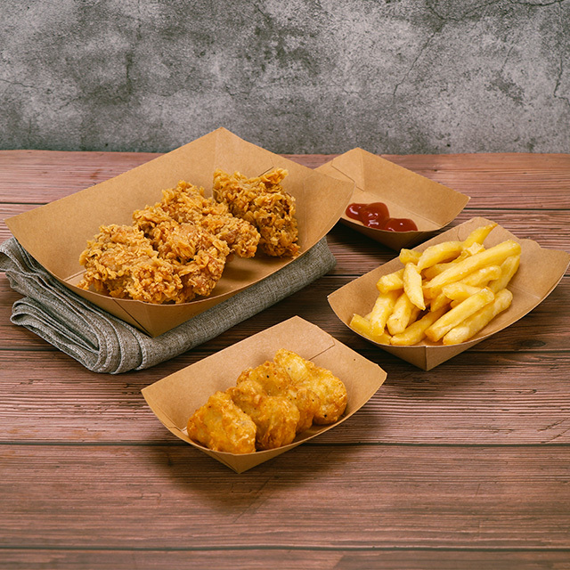 Kraft Paper Boat Trays for Fries Snacks Burgers Takeaway Catering Restaurant Food Serving