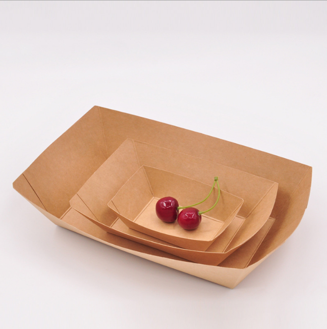 Disposable foldable kraft paper boat-style open-top tray for snacks, BBQ, french fries, fried chicken, and sausages (takeout container)