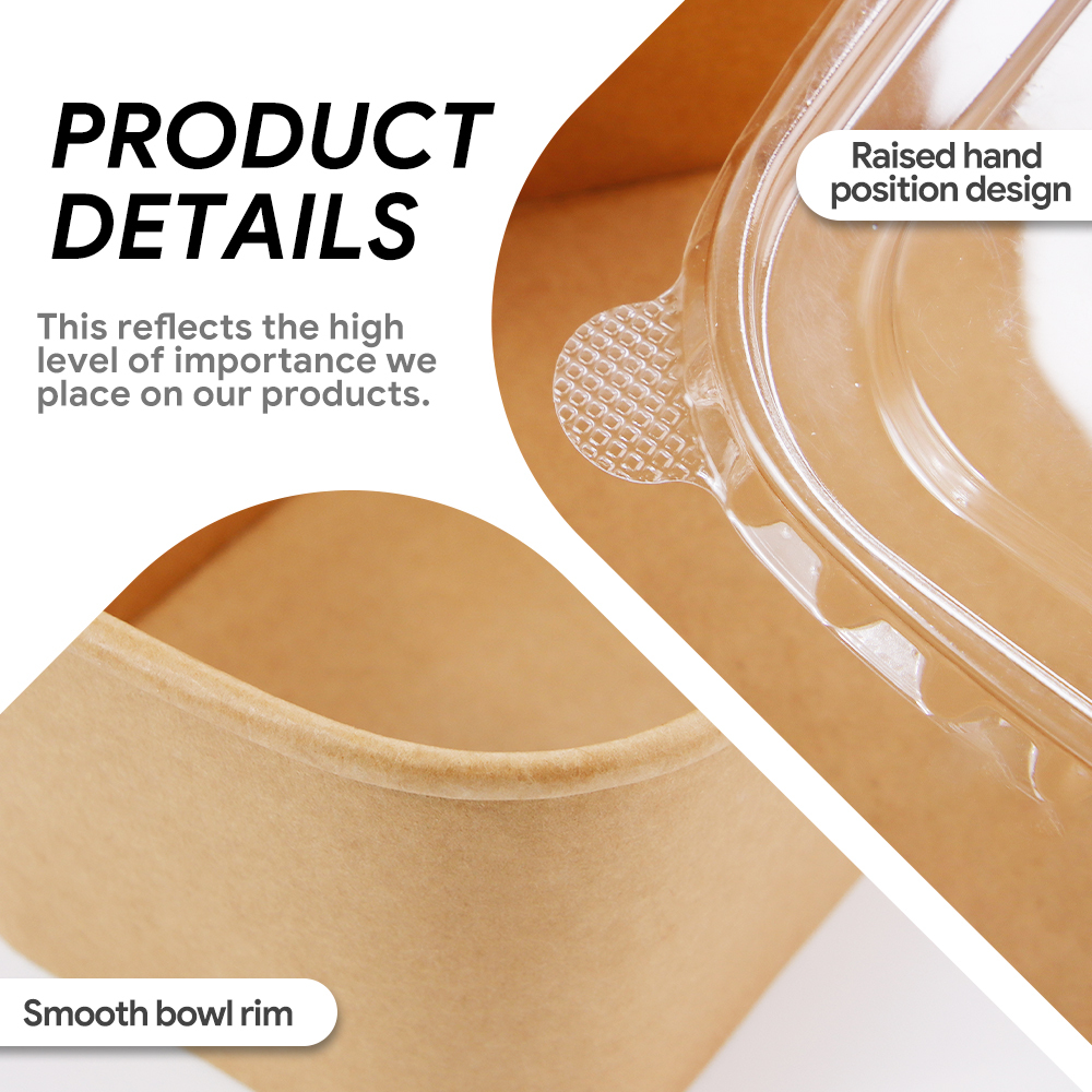 Biodegradable rectangular kraft paper takeout box/bowl, with optional PP or PET paper lids.