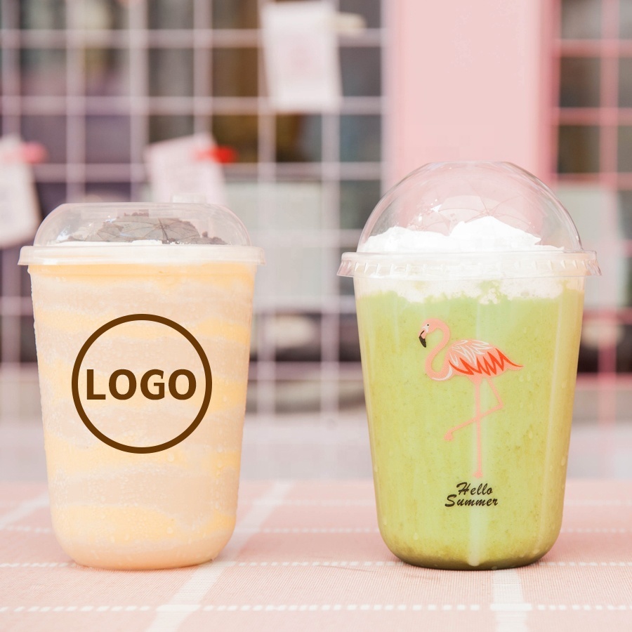 Custom Logo Printed Disposable Transparent PP Boba/Bubble Tea Plastic Cup with Lid