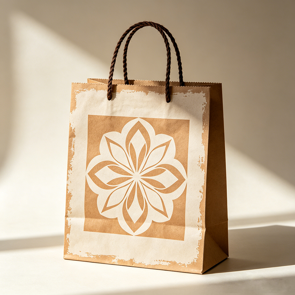Vintage Red and Kraft Paper Christmas Gift Bags – Reindeer & Snowflake Design Handheld Bags for Party Favors and Candy