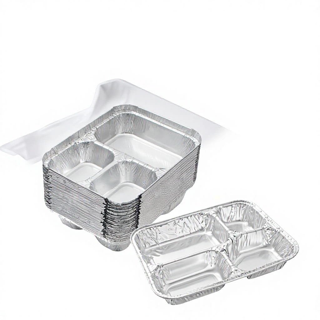 Disposable multi-compartment aluminum foil takeout container with thermal insulation tray
