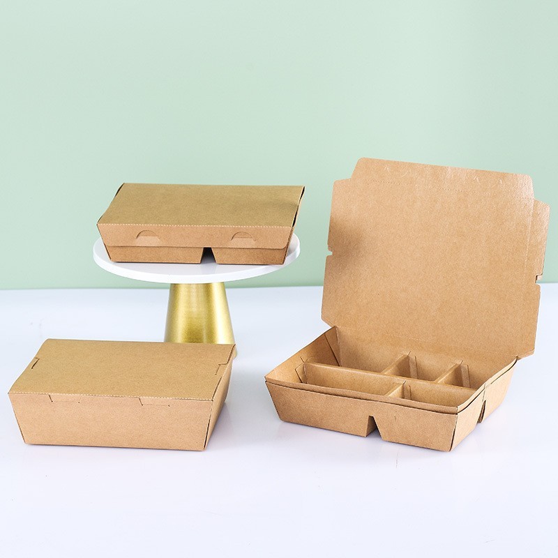 Disposable rectangular compartmentalized kraft paper salad box – grease-resistant takeout container for fitness meals