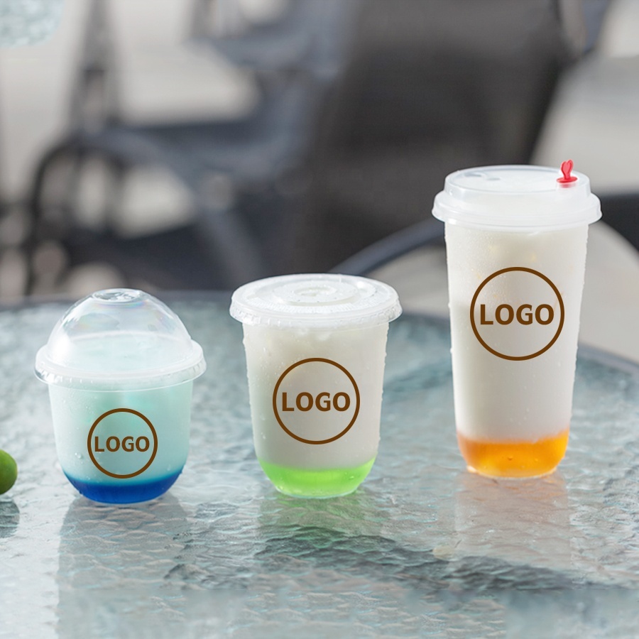 Custom Logo Printed Disposable Transparent PP Boba/Bubble Tea Plastic Cup with Lid