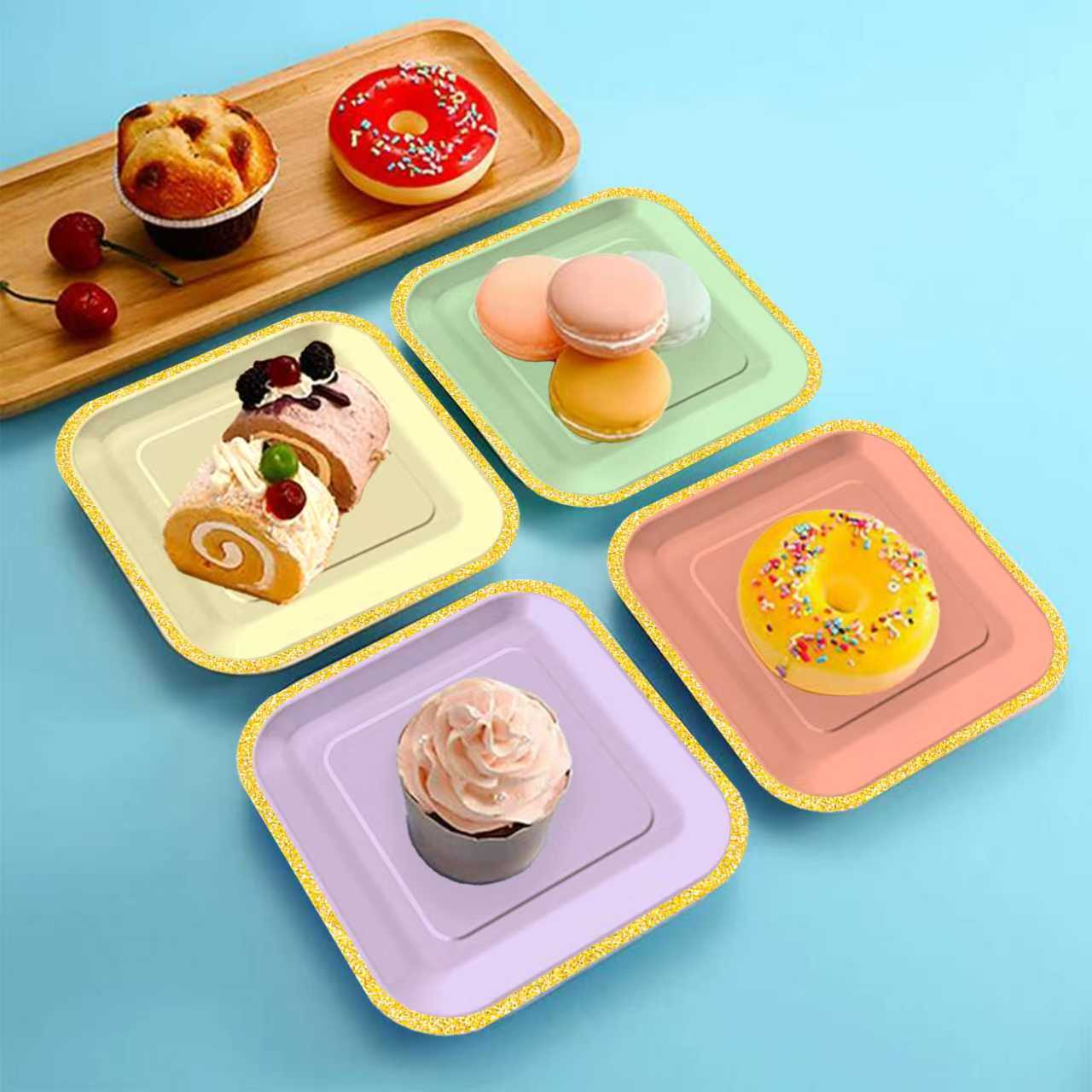 Modern Picnic Tableware Solution: OEM Square Gradient Paper Plates for Outdoor Brands – Suitable for Parties
