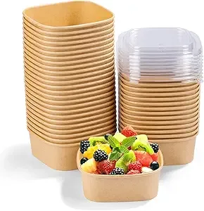 Eco-friendly, disposable square kraft paper bowl; cold-resistant; suitable for salads, picnics, catering, and fast food.