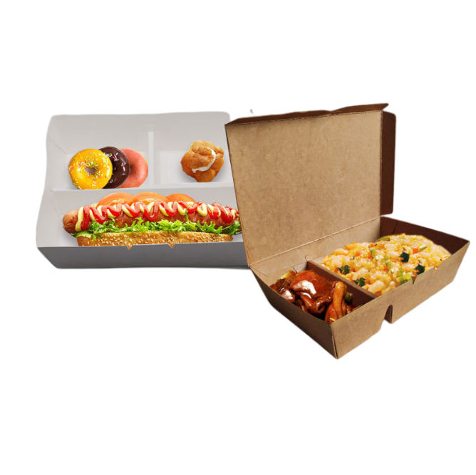 Disposable Kraft Paper Bento Lunch Box with Compartments for Takeout