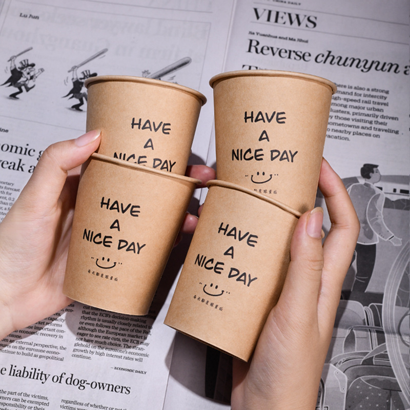 Paper Drink Cups with Custom Printing for Coffee Tea Juice Cafe Takeaway Catering