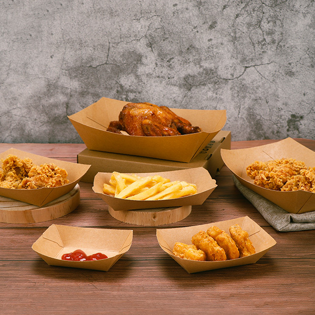 Kraft Paper Boat Trays for Fries Snacks Burgers Takeaway Catering Restaurant Food Serving