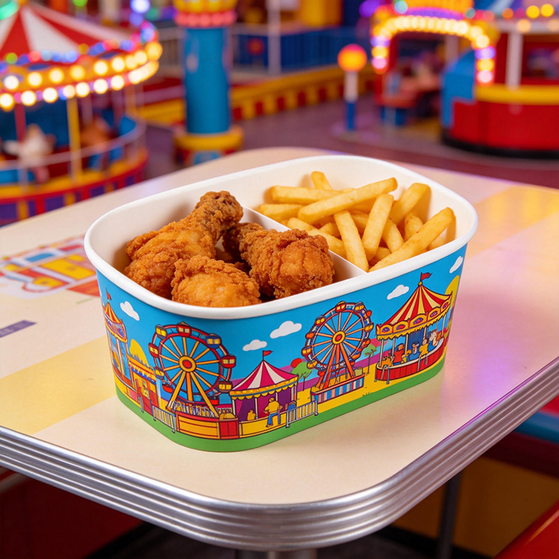 Eco-friendly, disposable rectangular paper salad bowl, suitable for snack bar takeout packaging.