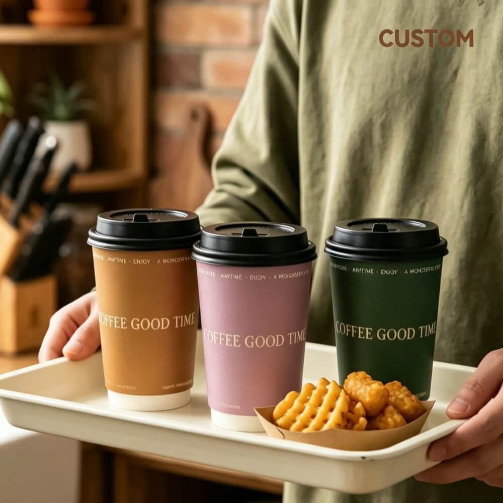 High-quality 10 oz double-wall insulated disposable paper cup for hot takeaway coffee.