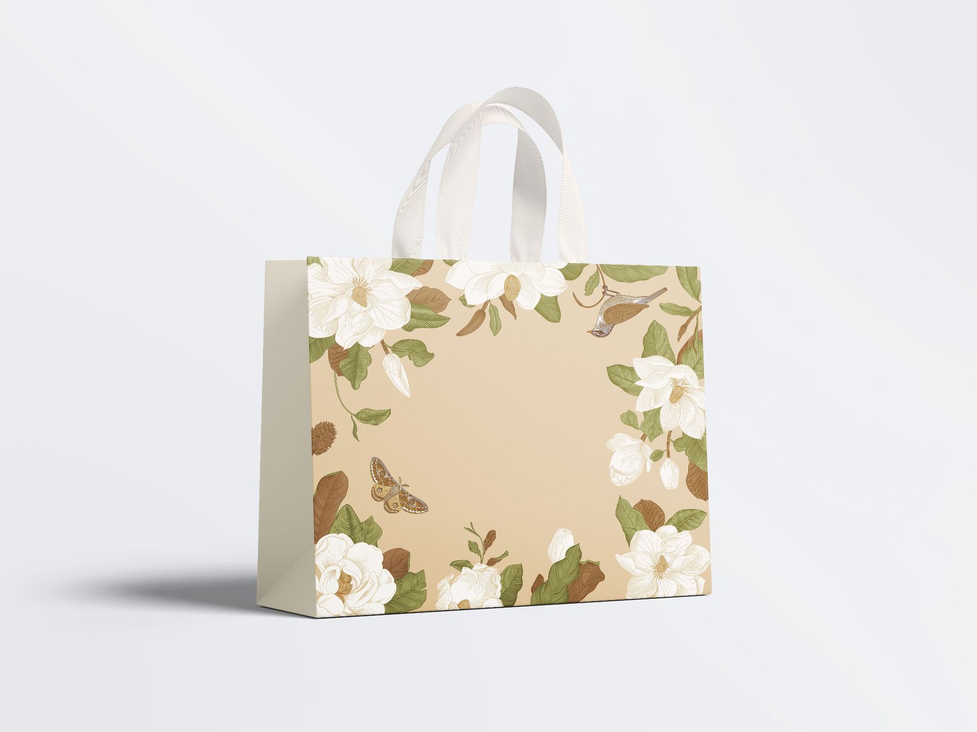 Wholesale custom kraft paper bags with floral patterns, suitable for crafts, embossed logos, and apparel packaging.
