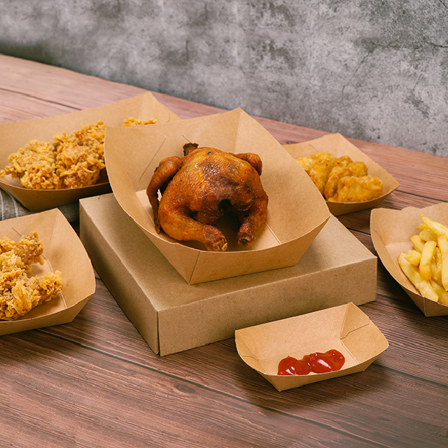 Kraft Paper Boat Trays for Fries Snacks Burgers Takeaway Catering Restaurant Food Serving