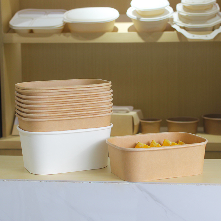 Eco-friendly disposable square kraft paper bowl with lid – biodegradable party food packaging accessory