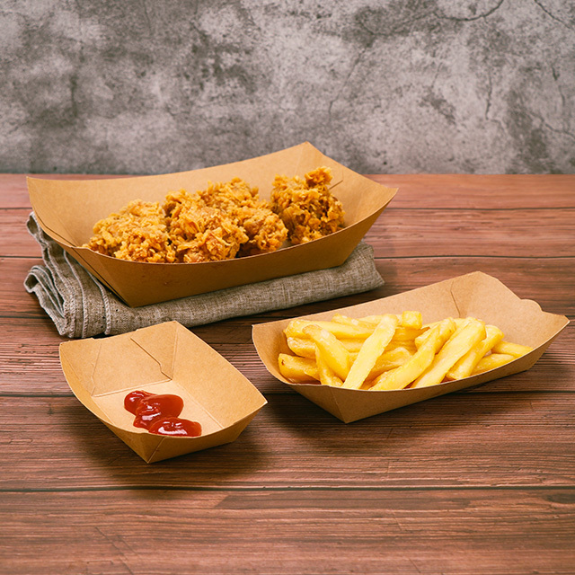 Kraft Paper Boat Trays for Fries Snacks Burgers Takeaway Catering Restaurant Food Serving