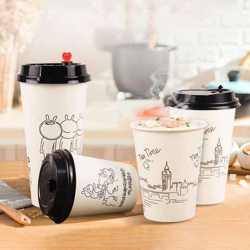 Paper Drink Cups with Custom Printing for Coffee Tea Juice Cafe Takeaway Catering