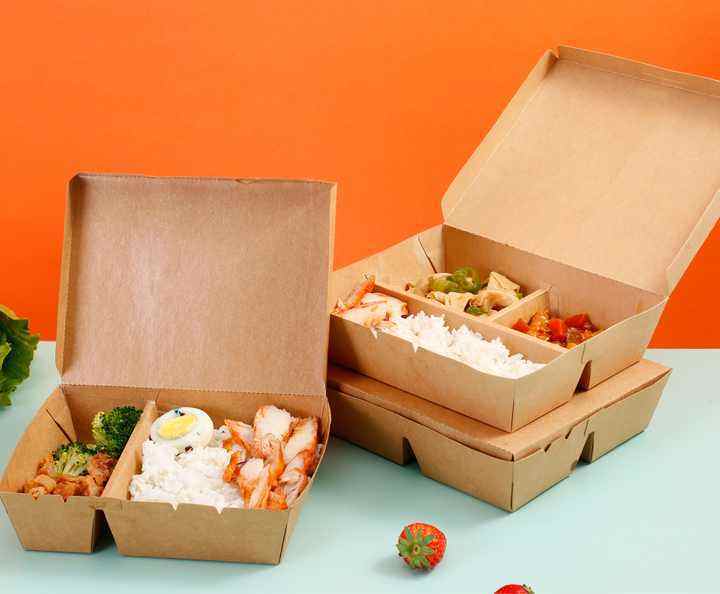 Disposable Kraft Paper Bento Lunch Box with Compartments for Takeout
