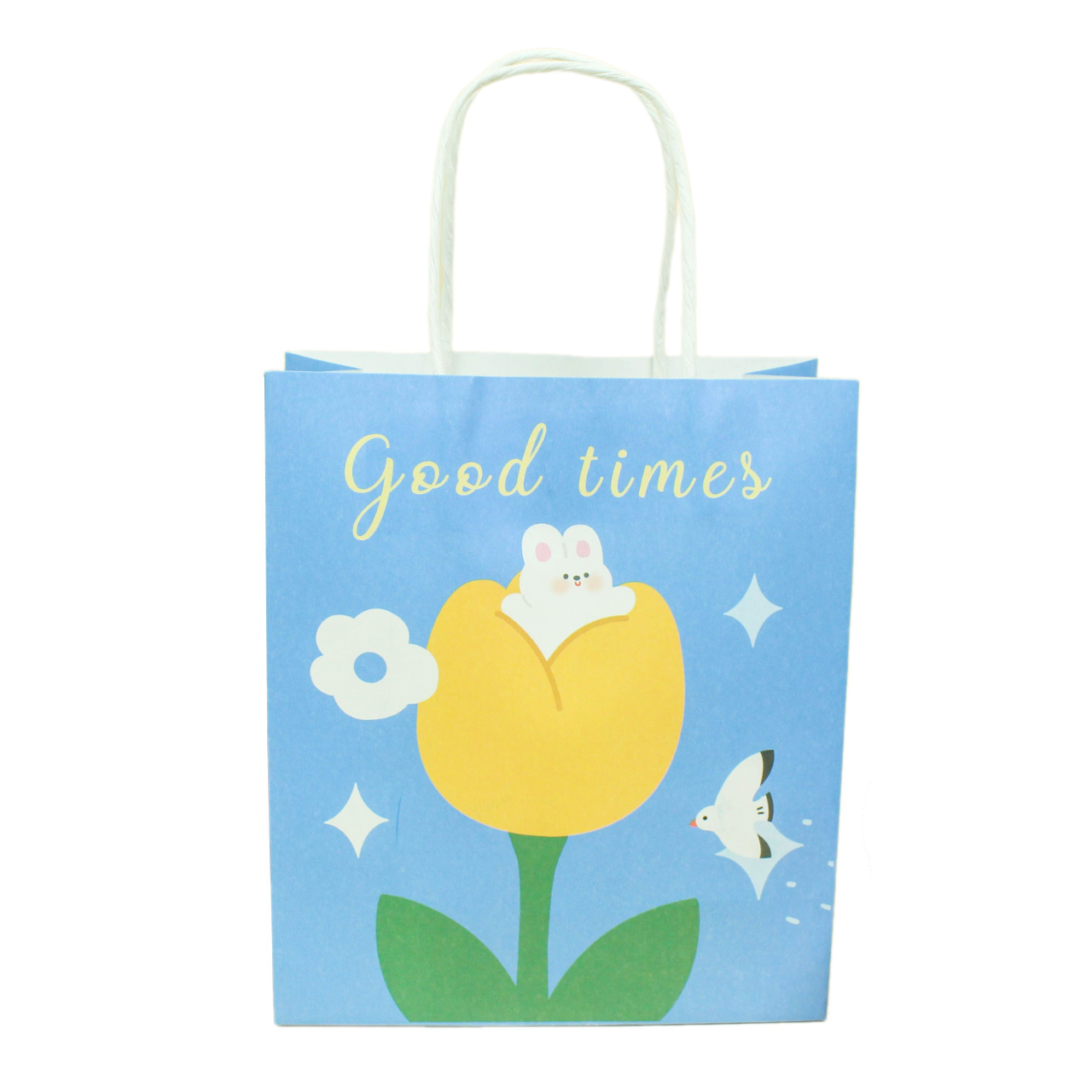 Customizable floral-print, biodegradable, eco-friendly kraft paper bags featuring colorful logos and sturdy handles; suitable for craft retail, parties, and weddings.